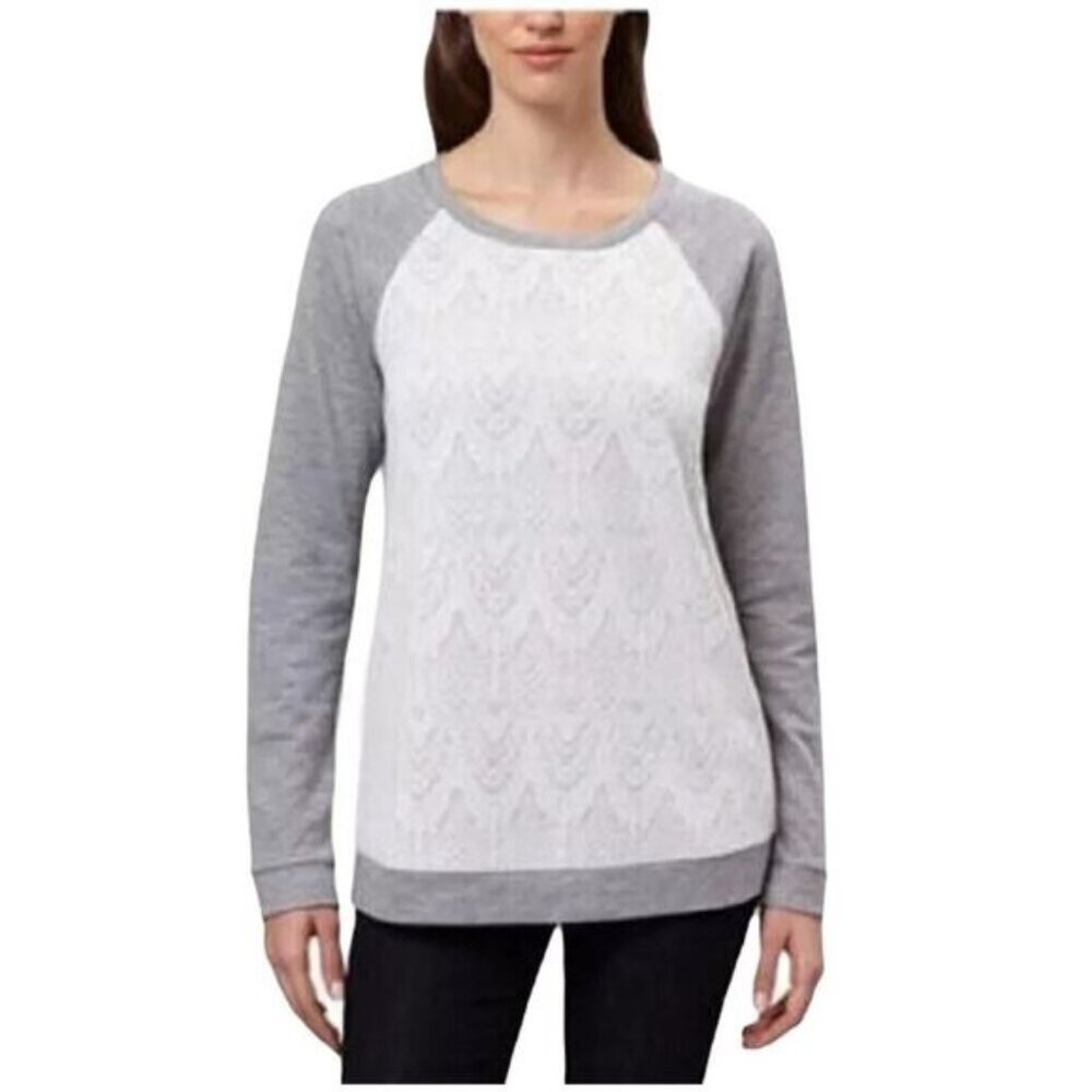 NEW Adrienne Vittadini Lace Bodice‎ Pullover Long Sleeve Tee Shirt Large